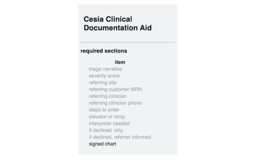 Cesia Clinical Documentation Aid - nurse