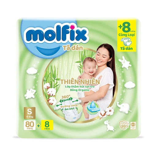 Tã-bỉm dán Molfix Thiên nhiên size S 80+4 miếng