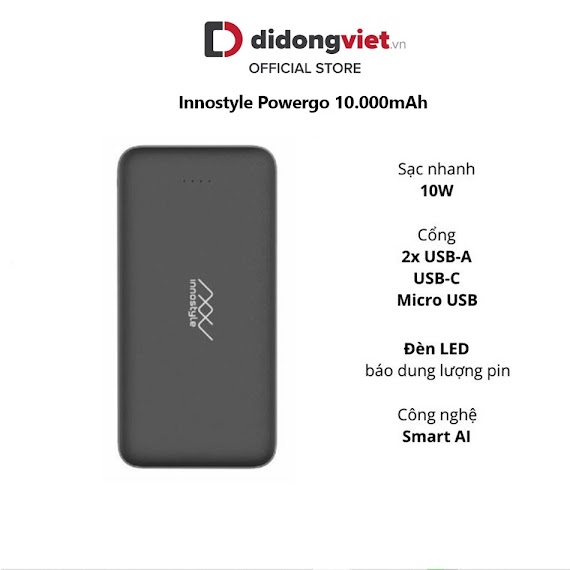 [Mã Elmall51 Giảm 5% Đơn 300K] Pin Sạc Dự Phòng Innostyle Powergo 10.000Mah