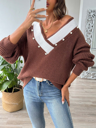 Title 10, Womens Pearl Beaded Top Color Contrast Patchwork