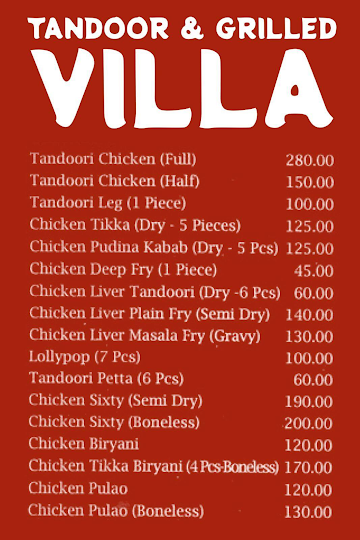 Tandoor & Grilled Villa menu 