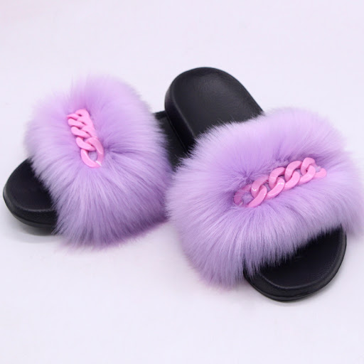 Title 9, Womens Faux Fox Fur Slippers, Color Chain, Plu...