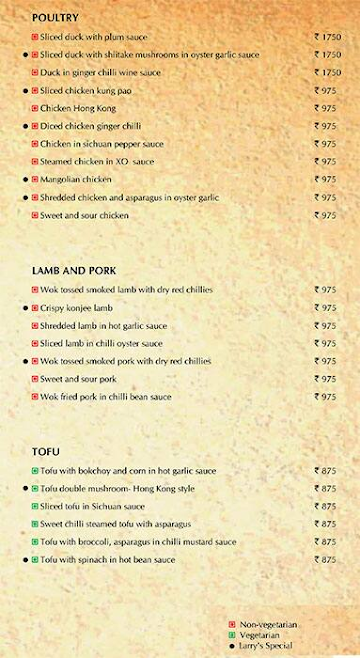 Larry's China - Taj Ambassador menu 