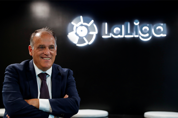 La Liga President Javier Tebas poses during an interview with Reuters at the La Liga headquarters in Madrid