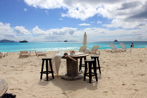 The quiet scene at the Sunshine Shack, a charming eatery along a gorgeous long stretch of beach on Rendezvous Bay on Anguilla. 