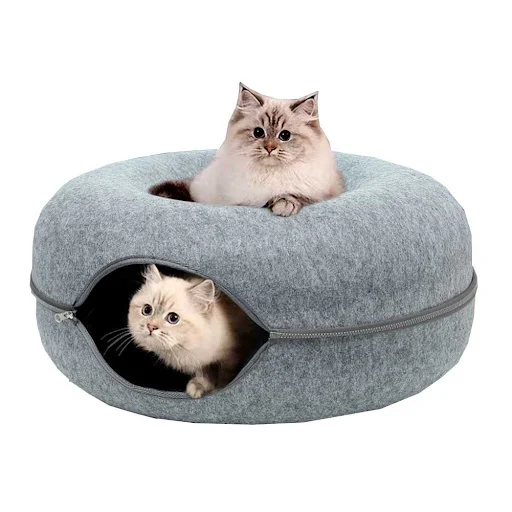 Donut Cat Tunnel Bed Pets House Natural Felt Pet Cat Cave Toys Round Wool Felt Pet Bed For Small Dogs Cat Interactive Pl
