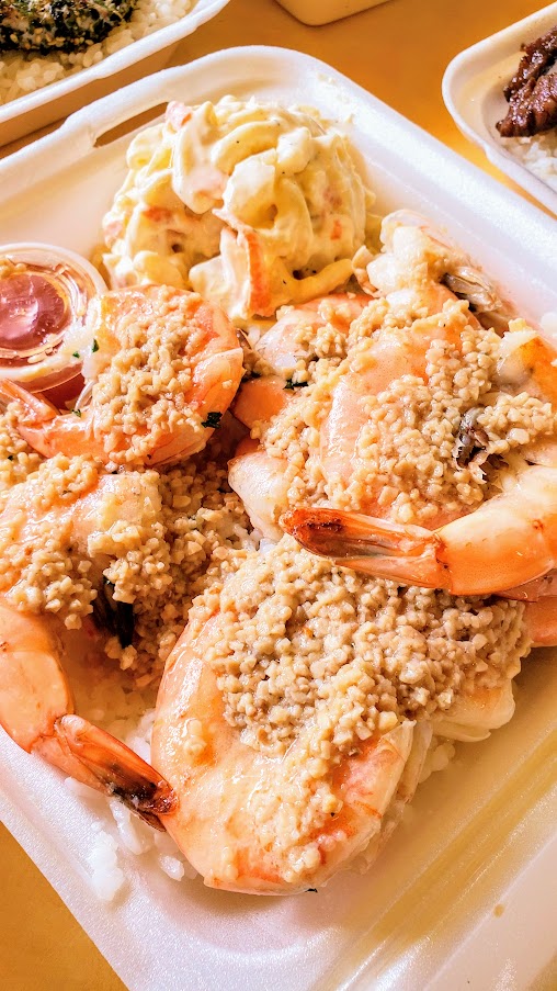 Eats in Oahu - If you head towards the beautiful beaches of Lanikai, and Kailua, fuel up at Ono Steaks and Shrimp Shack- Garlic Shrimp