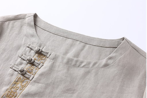 Title 2, Linen Embroidered Chinese Crew Neck Top Pullover