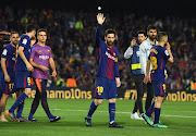 Lionel Messi of Barcelona shows appreciation to the fans after the La Liga match between Barcelona and Real Madrid at Camp Nou on May 6, 2018 in Barcelona, Spain. 