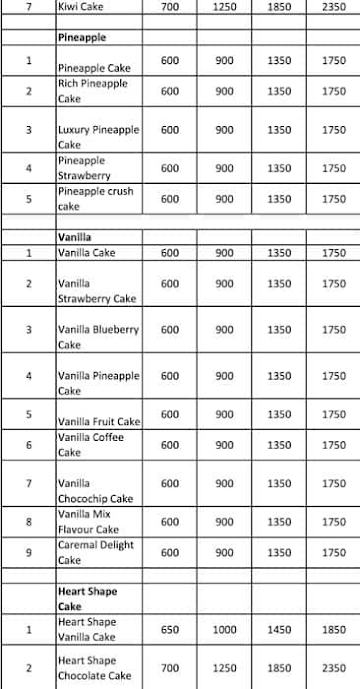 Cake 24X7 menu 