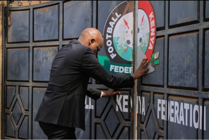 FKF President Nick Mwendwa opening the gates of Goal Project in Kasarani.