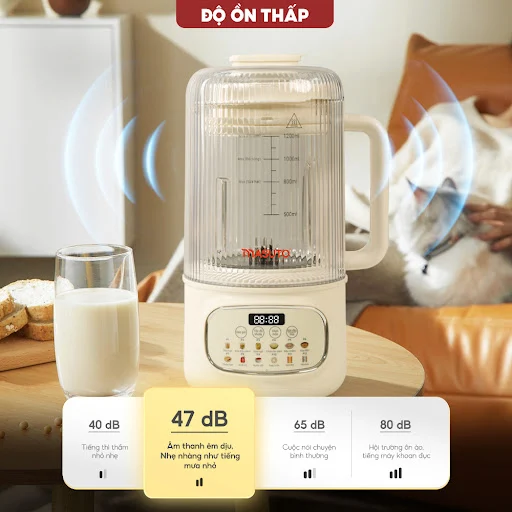 Máy Làm Sữa Hạt Masuto 1,2L Thủy Tinh Chống Ồn Cường Lực Xay Hạt Nhuyễn Mịn Chống Trào 12 Chế Độ Nấu
