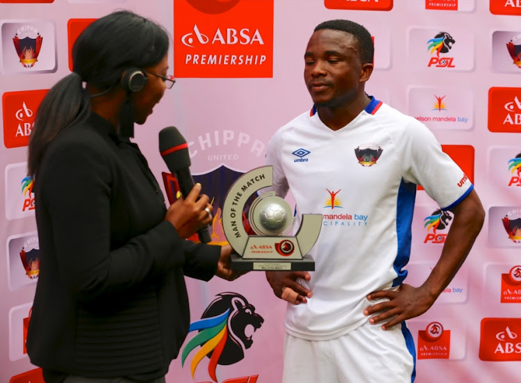 Chippa United wing-back Paseka Mako received his Man of the Match award after a storming performance during the Absa Premiership match against Polokwane City at Nelson Mandela Bay Stadium on December 16, 2017 in Port Elizabeth, South Africa.