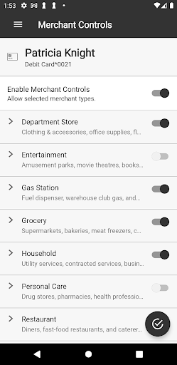 Screenshot FoxCU Card Controls