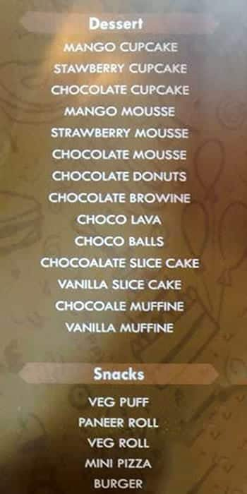 Occasion Cake Shop menu 