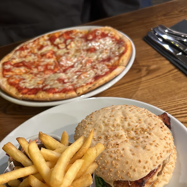 Gf pizza and chicken burger