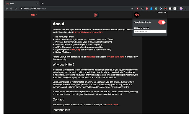 Nitter Redirect chrome extension