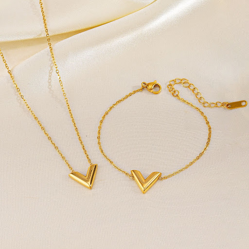Title 5, Gold-plated Stainless Steel V-shaped Jewelry Se...
