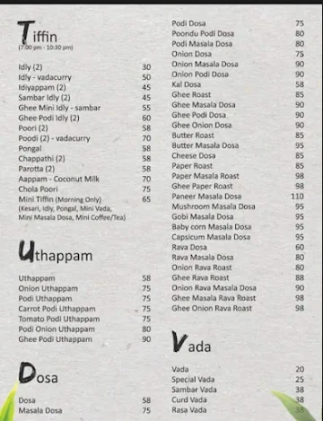 Classic Foods menu 