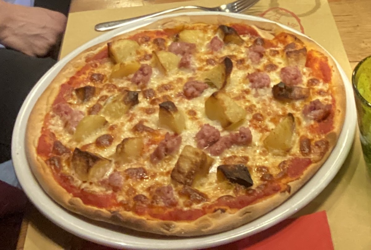 Potato and pork sausage pizza