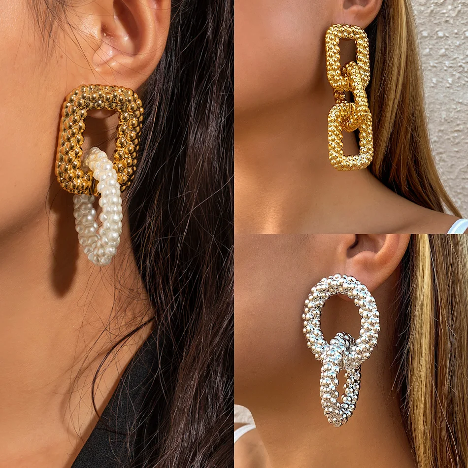 Boucles d'oreilles en alliage avec double anneau rond géométrique rétro et simple, pour un style unique.