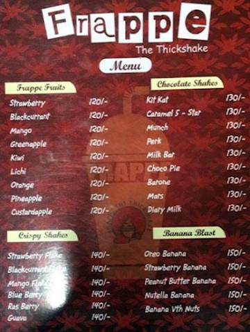 Frappe The Thickshake menu 