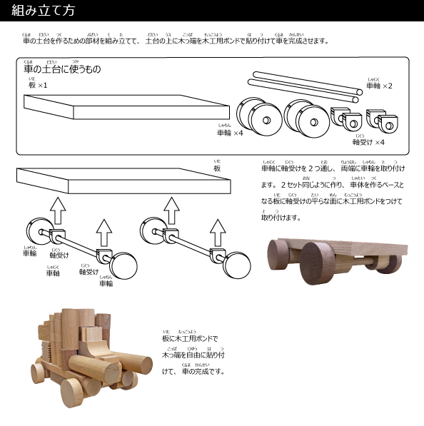 多種多様の無垢材。自分だけの車。「こっぱっぱ車キット」