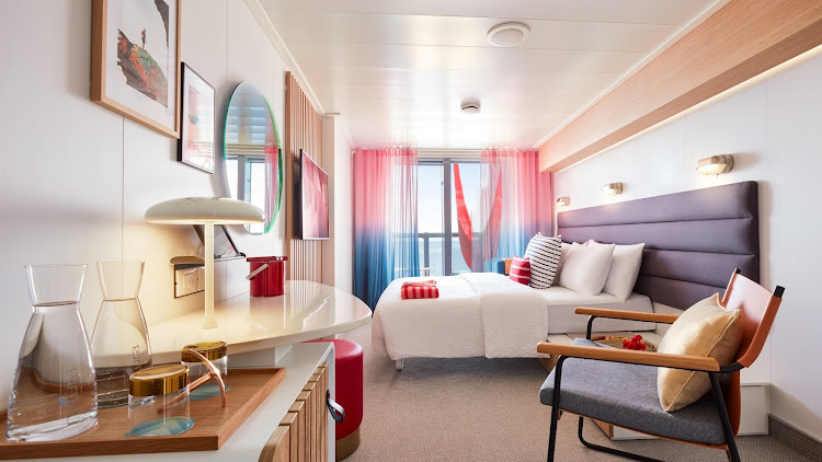 A Sea Terrace cabin is one of the standard staterooms on a Virgin Voyages ship.