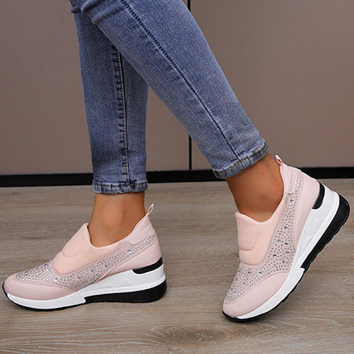 Title 5, Rhinestone Wedge Flats Shoes for Women, Inner H...