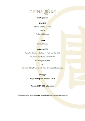 China XO - The Leela Palace menu 