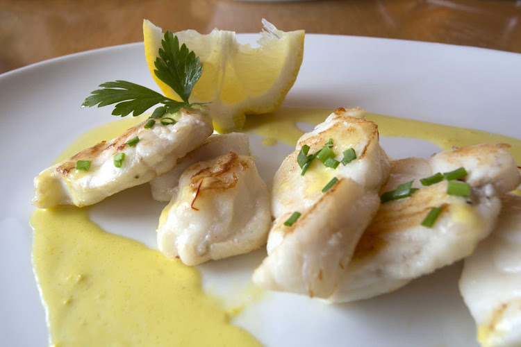 A fish main course served at the Foveran Restaurant with Rooms, St, Ola in the Orkney region, Scotland.