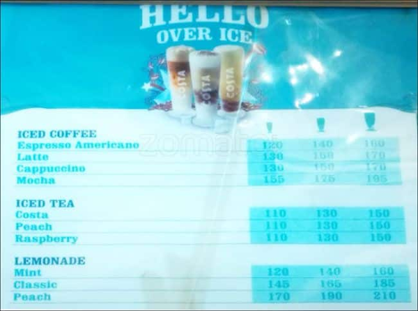 Costa Coffee menu 