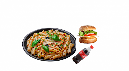 Paneer Pasta (Red Sauce) & Veg Burger Combo