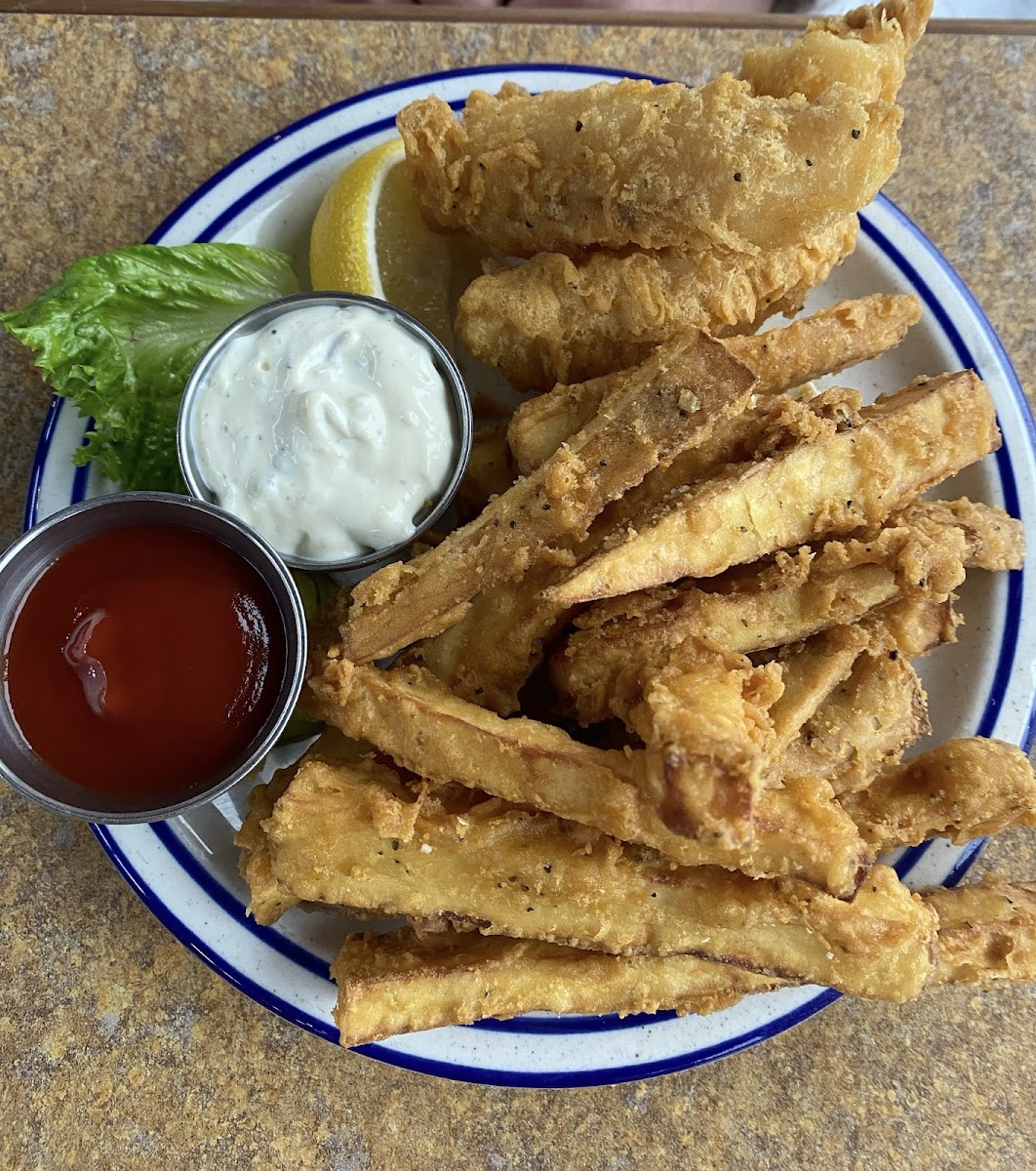 Gf Df fish and chips w sweet potato chips