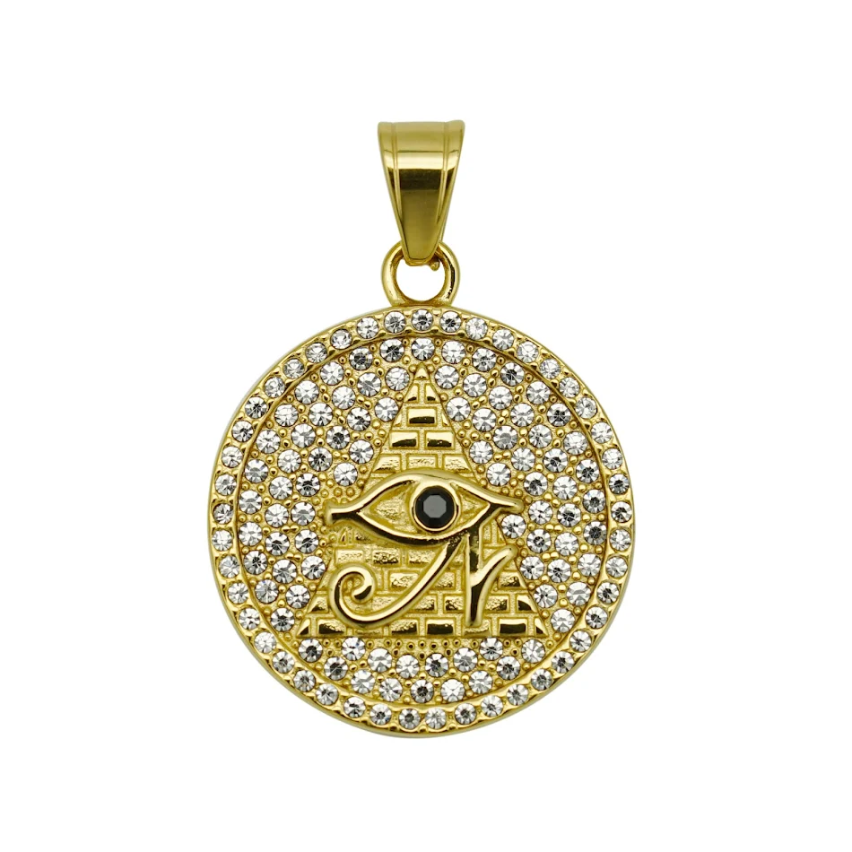 Oud-Egyptische Horus-oog hanger van titanium staal, een krachtig beschermend symbool voor mannen en vrouwen, stijlvol en duurzaam.