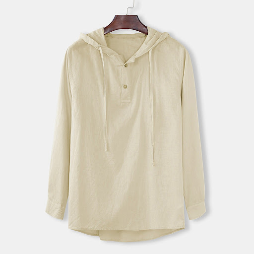 Title 4, Chinese Style Hooded Shirt Solid Color, blendin...