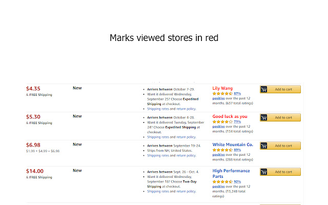 Viewed Stores in Amazon chrome extension