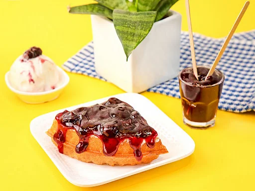 Blueberry Waffle With Vanilla Ice Cream Scoop