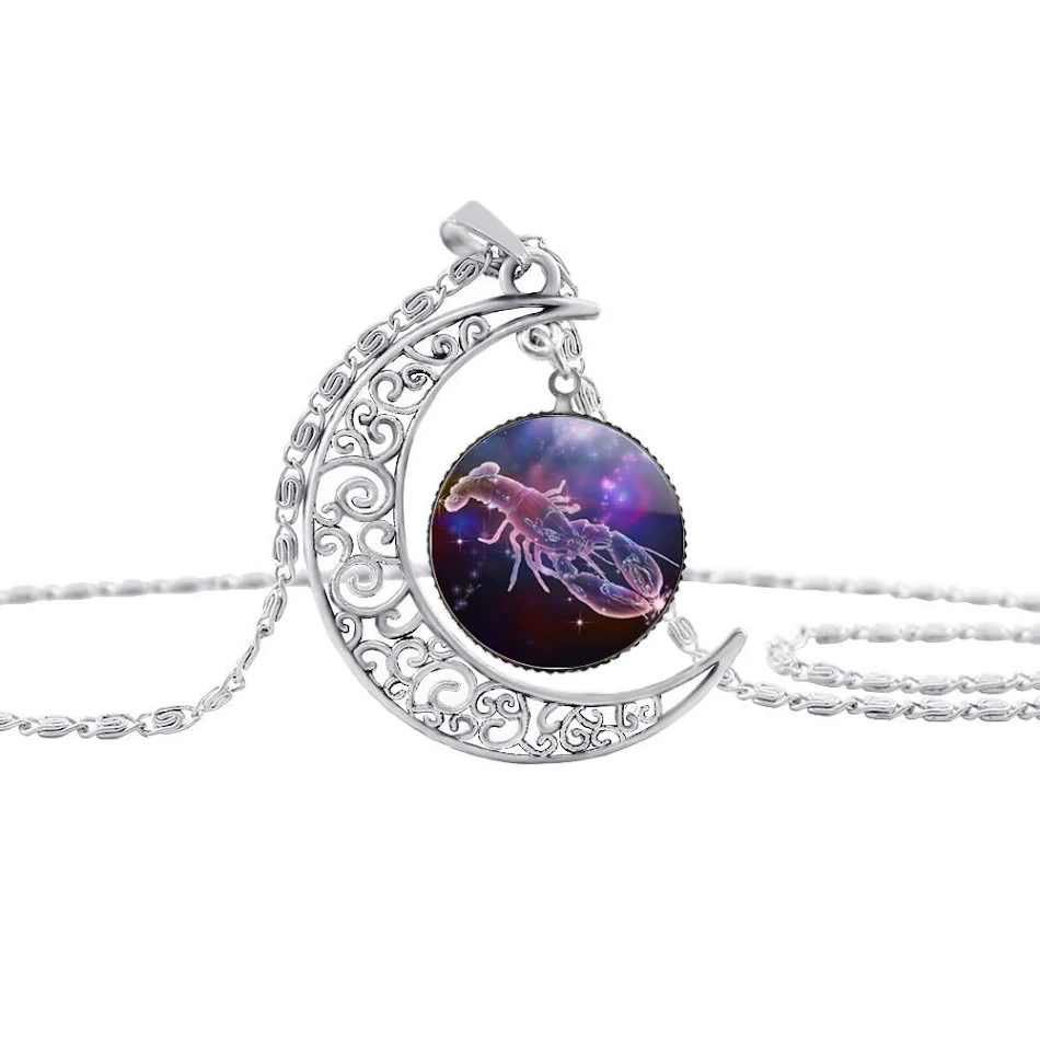 Starry Sky 12 Constellation Moon Necklace Time Gem