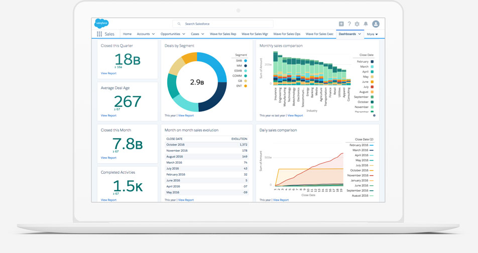 Screenshot of the Salesforce sales automation dashboard in action.