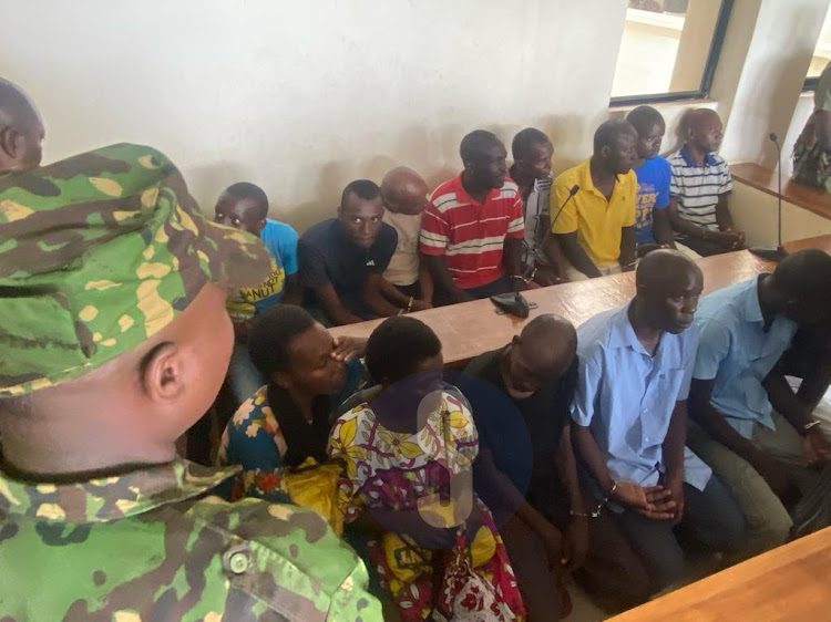 Controversial preacher Paula Mackenzie and his co-accused at the Malindi law court on January 17, 2024