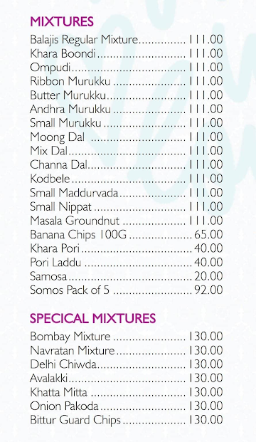 Santhanam Balaji Sweets menu 