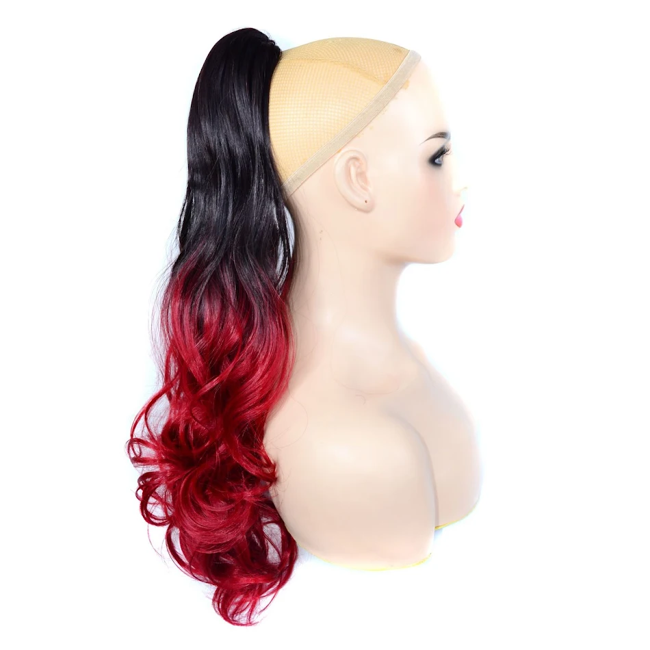 Peruca de cabelo longo cacheado colorido feminino com rabo de cavalo. Transforme seu visual, fácil de usar e estilizar para um look vibrante e moderno.