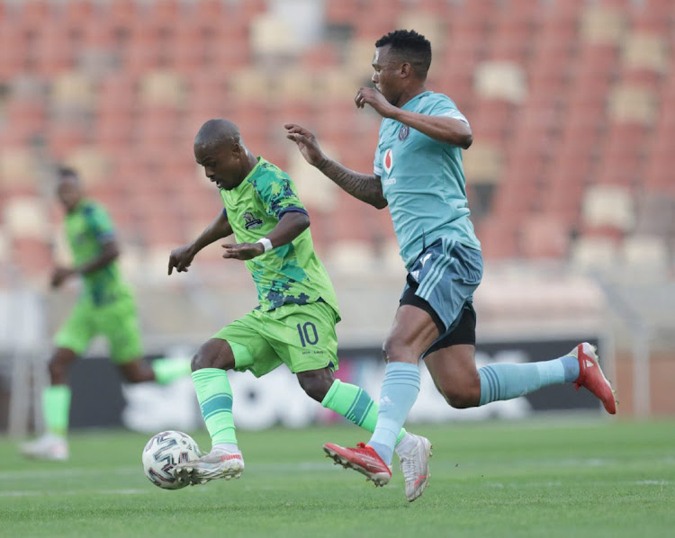 Celimpilo Ngema of Marumo Gallants is challenged during the DStv Premiership 2021/22 game between Marumo Gallants and Orlando Pirates at Peter Mokaba Stadium in Polokwane on 24 August 2021.