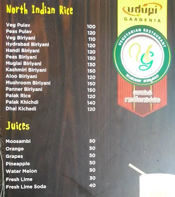 Udupi Gardenia menu 