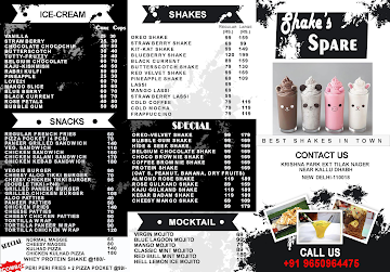 Shake's Spare menu 