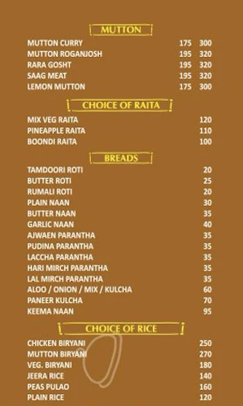 Gola Sizzlers menu 