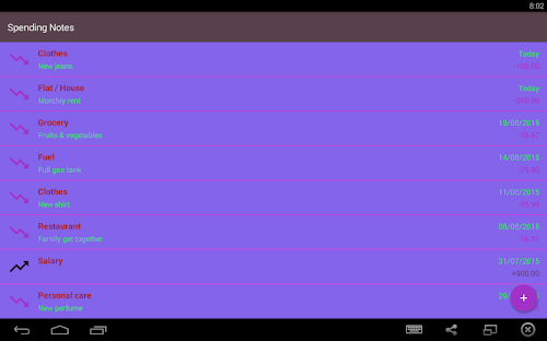 Android application Spending Notes screenshort