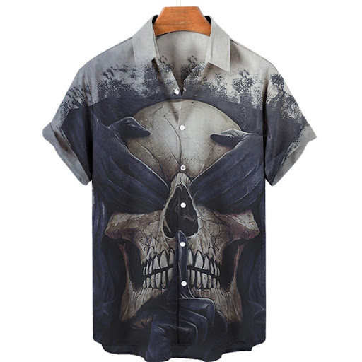 Title 21, Skull Shirt Mens Summer Casual Hawaiian Shirt ...