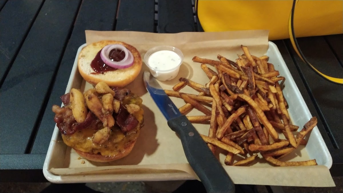 The Appalachian burger with a GF bun and handcut french fries